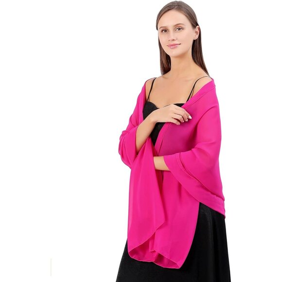 Women Rose Red Elegant Soft Sheer Chiffon Stole Bride Wedding Shawls and Wraps - Picture 7 of 7